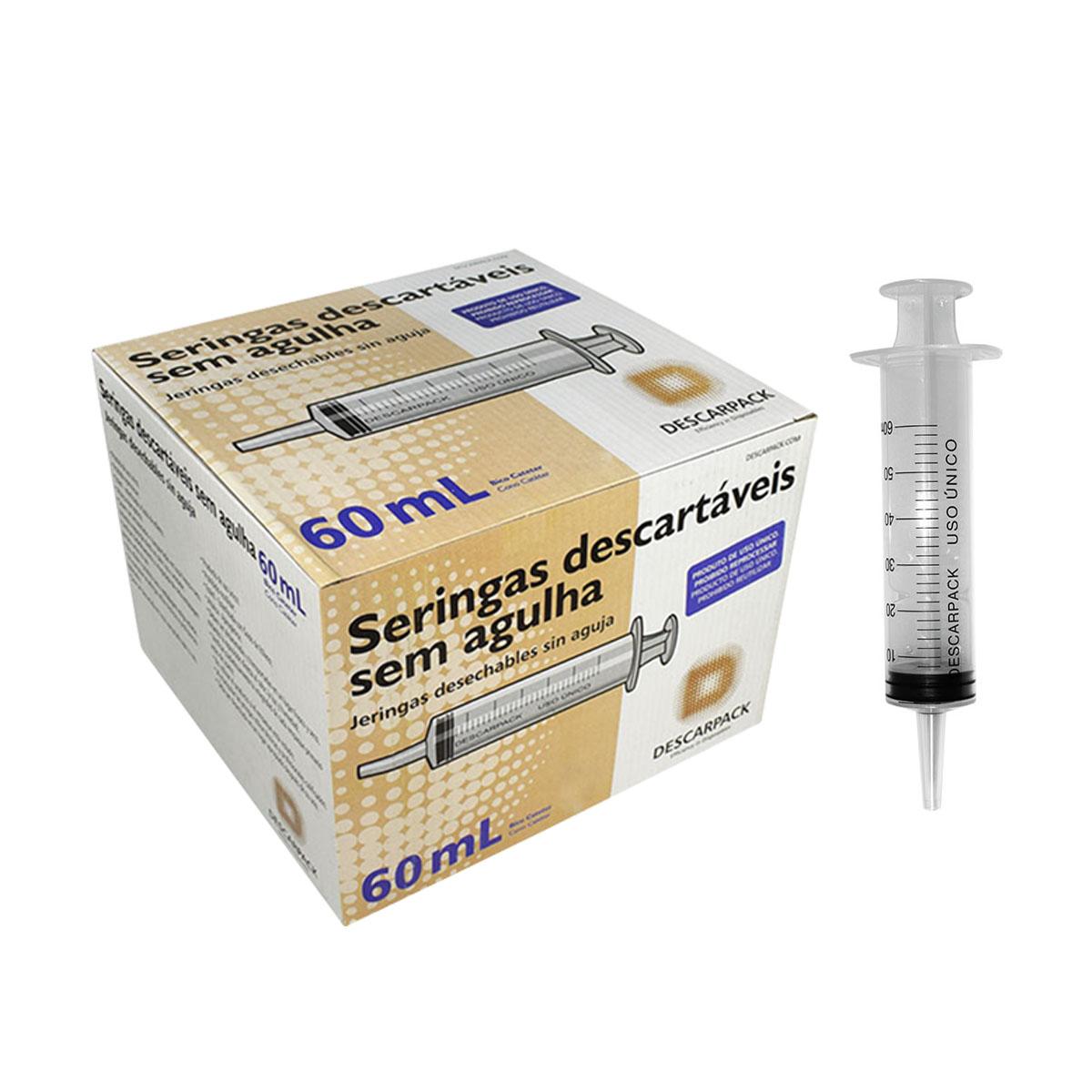 Seringa Descartável Descarpack Sem Agulha 60Ml Caixa 50 Unidades